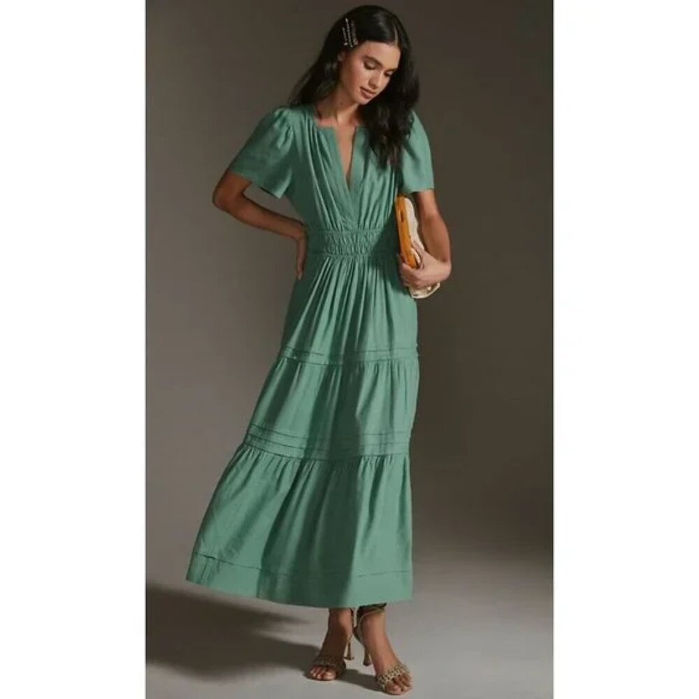 Anthropologie Somerset Linen Blend Maxi Dress in Sea Foam Green Size Medium - Picture 1 of 7